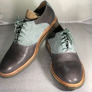 Cole Haan Christy Cloudburst 2 Tone Saddle Wedge Oxford Shoes . Leather & Suede.